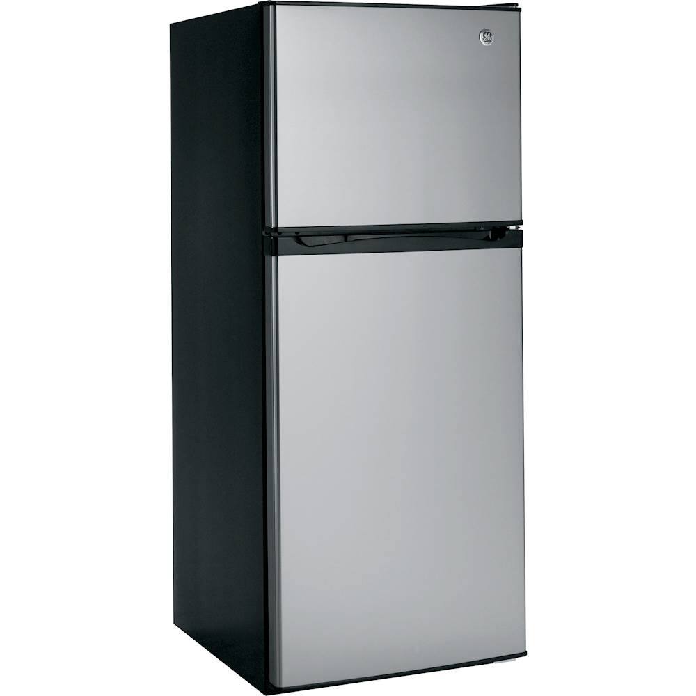 Angle. GE - 11.6 Cu. Ft. Top-Freezer Refrigerator - Stainless Steel.