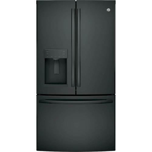 GE - 25.8 Cu. Ft. French Door Refrigerator - High gloss black - Larger Front