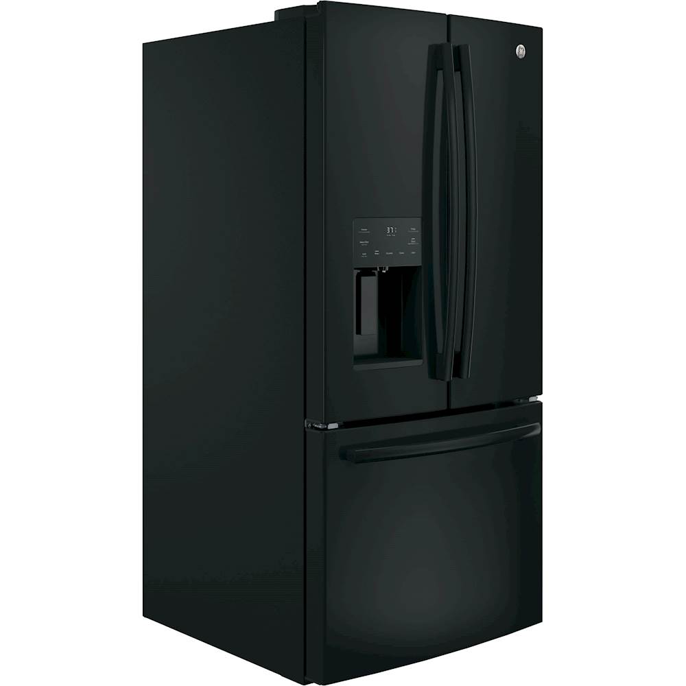 Angle View: GE - 23.6 Cu. Ft. French Door Refrigerator - High gloss black