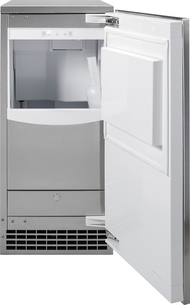 Left View: Hanover - Studio Series 15" 32-Lb. Freestanding Icemaker with Reverible Door and Touch Controls - Silver