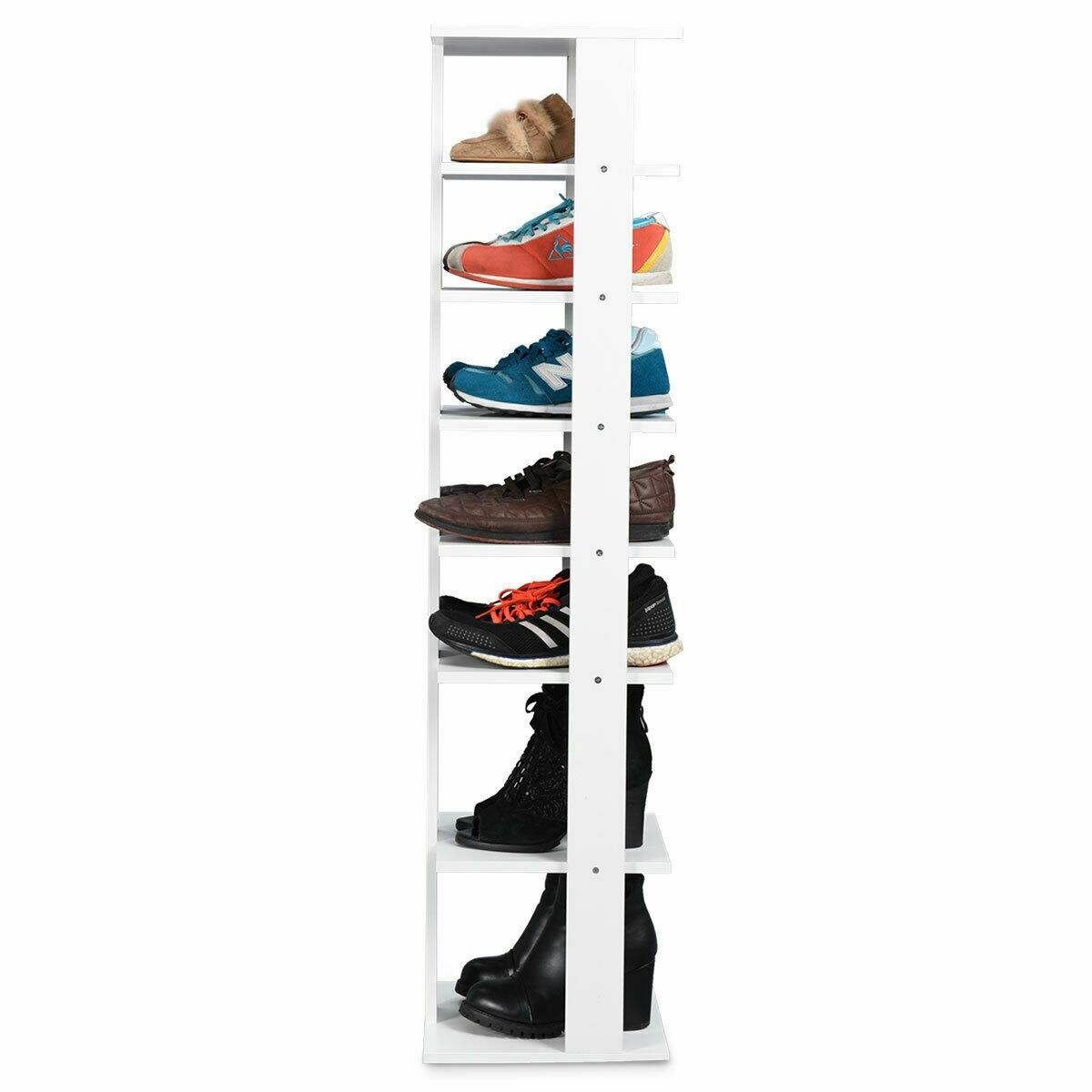 Angle. Sugift - Wooden Shoes Storage Stand 7 Tiers Shoe Rack Organizer Multi-shoe Rack Shoebox - White.