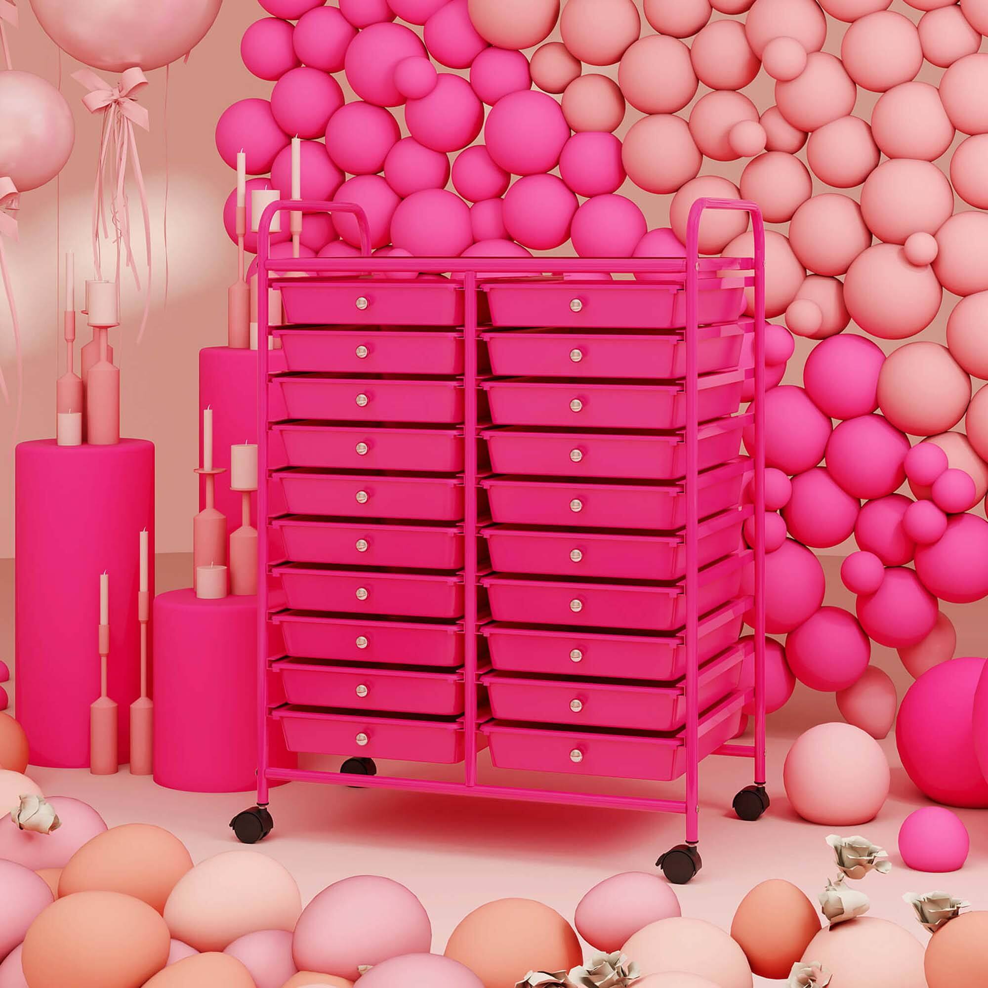 Alt View 4. Costway - Costway 20 Drawers Rolling Storage Cart Art Craft Organizer on Wheels Multipurpose - Hot Pink.
