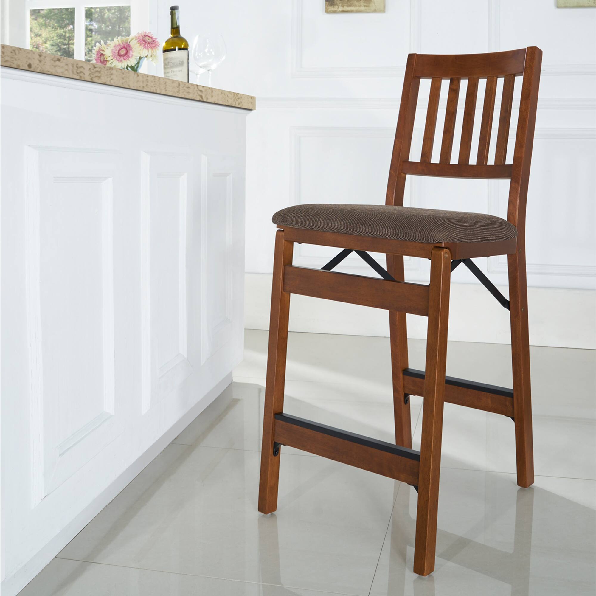 Alt View 2. Stakmore - Stakmore Arts & Crafts Folding Counter Stool, Espresso Frame with Espresso Bonded Leather - Espresso.