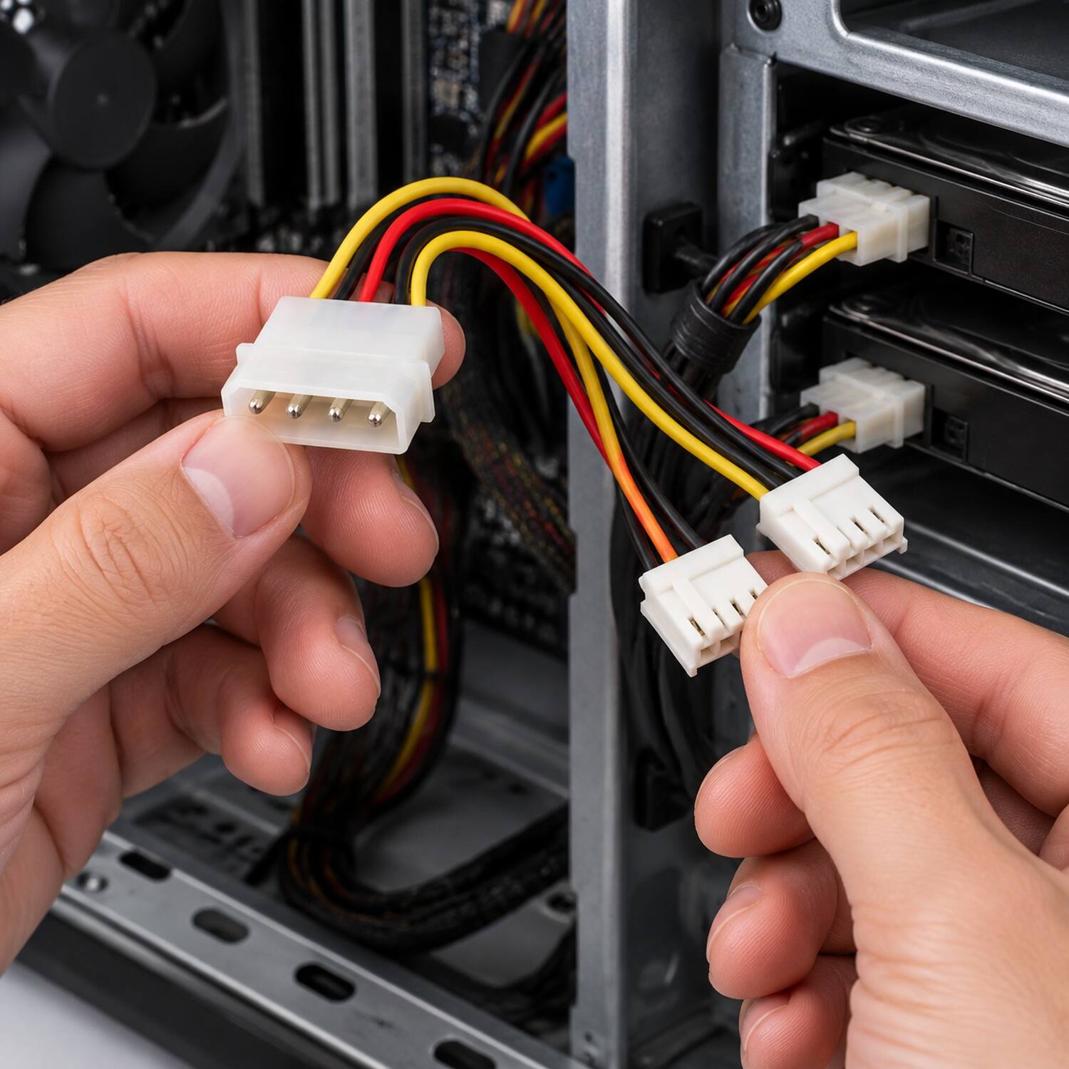 Back. Sanoxy - 8in 5.25" Male to Two 3.5" Female Internal Power Y Cable - Multi.