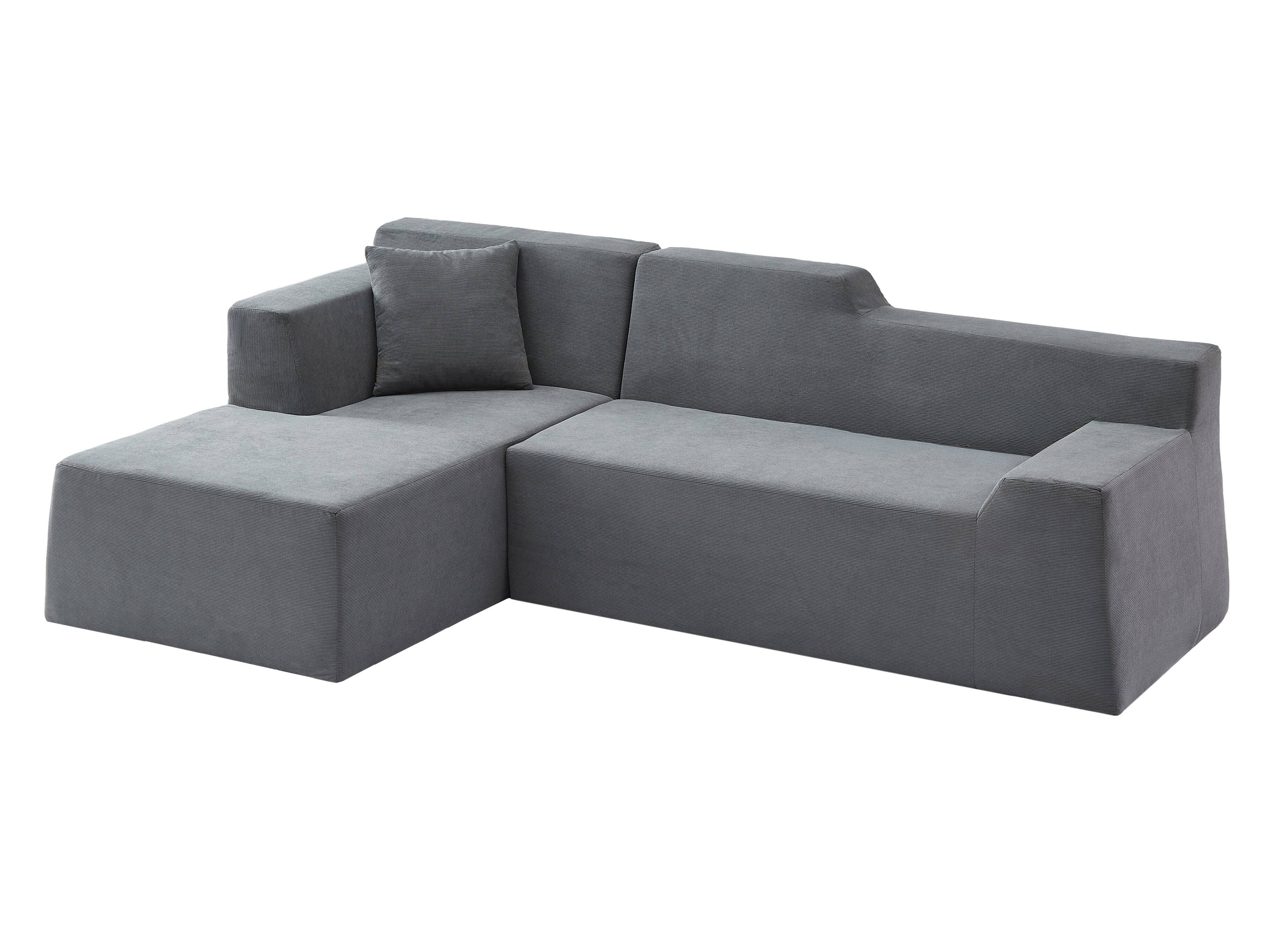 Alt View 2. Loheer - Loheer L-Shaped Corduroy Sofa Modern Minimalist High Back Sectional Couch for Living Room 96 Inch - Dark Gray.