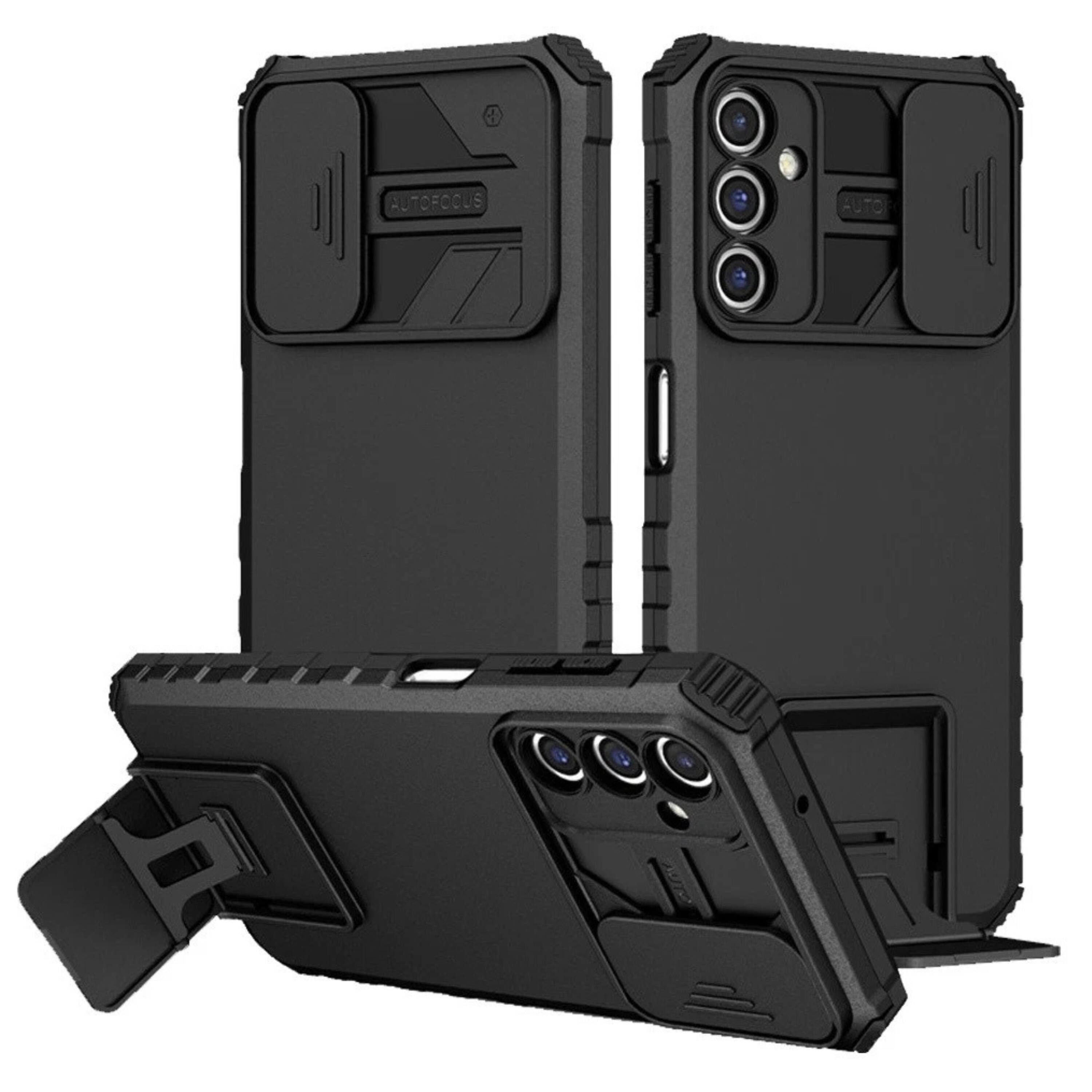 Front. Kitcheniva - Dual Layer Camera Protection Kickstand Phone Case With Tempered Glass For Samsung A16 5G Black - Black.