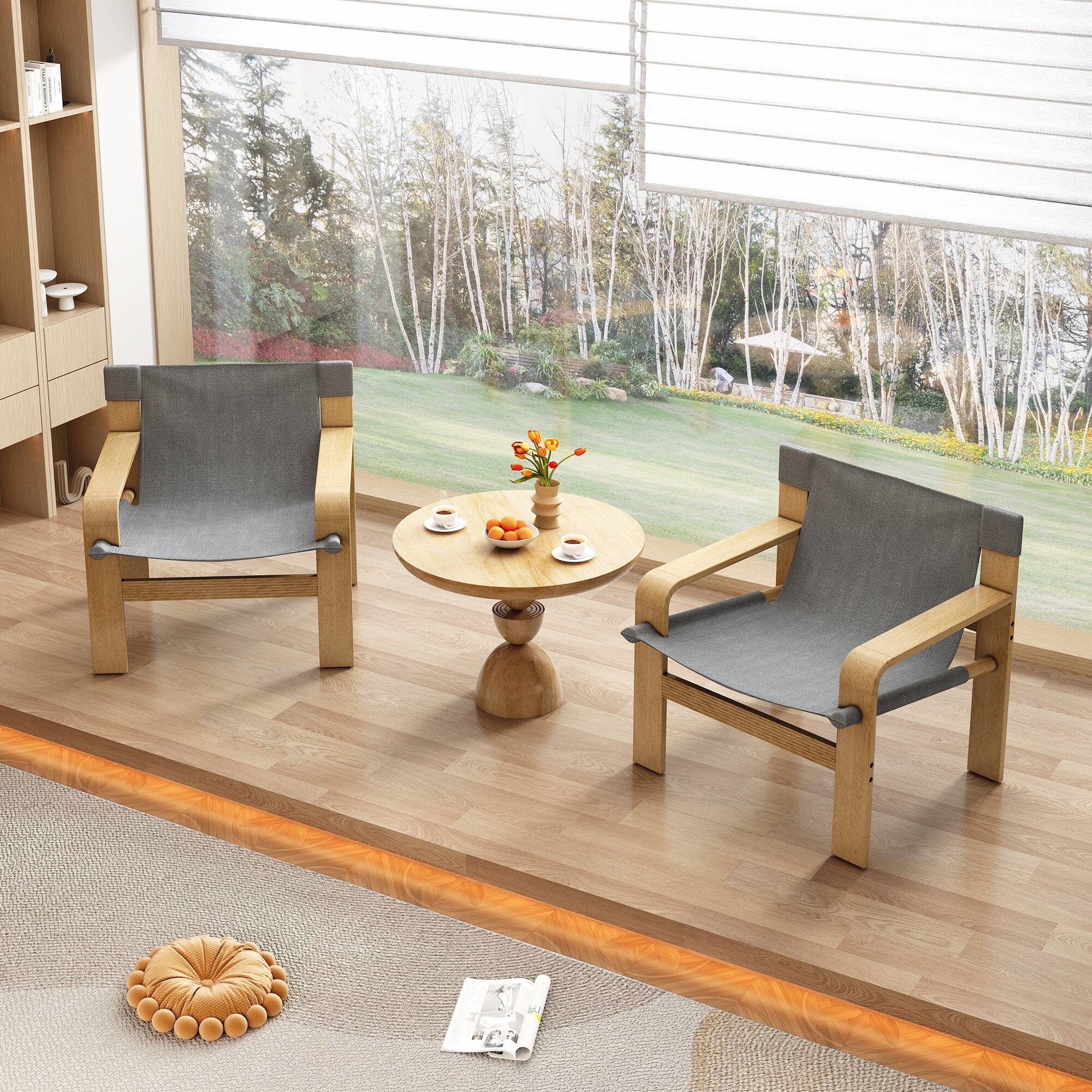 Alt View 5. Ecooso - Detachable and Washable Oak Accent Chair Wide Armrest Mid-Century Lounge Chair Linen Fabric Armchair & Solid Wood Frame - DARK GREY.