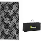 Front. Outsunny - Outdoor Rug for Patio, 9' x 18' Waterproof Large Mat, Reversible Plastic Straw Rug for Décor - Black and Gray Geometric.