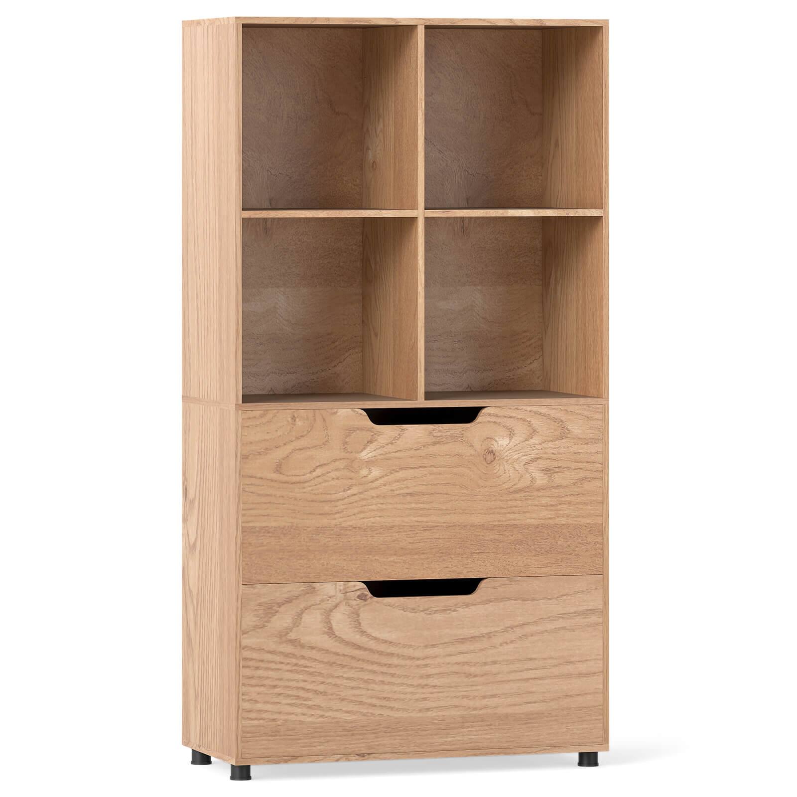 Alt View 9. Costway - Costway 51" 4-Cube Bookcase with 2 Drawers, 5-Tier Tall Freestanding Bookshelf for Study - Natural.