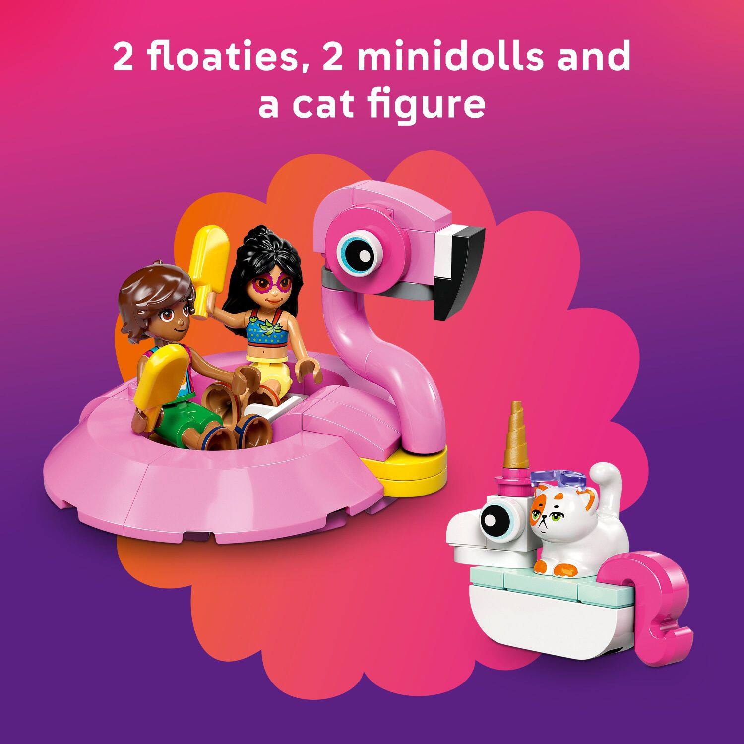 2 floaties, 2 minidolls and a cat figure