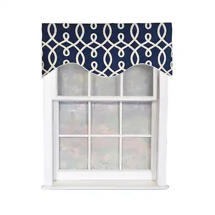 Front. RLF Home - RLF Home Oblique Cornice 100% Cotton Rod Pocket Lined Window Valance 50" x 17" Navy - Navy.