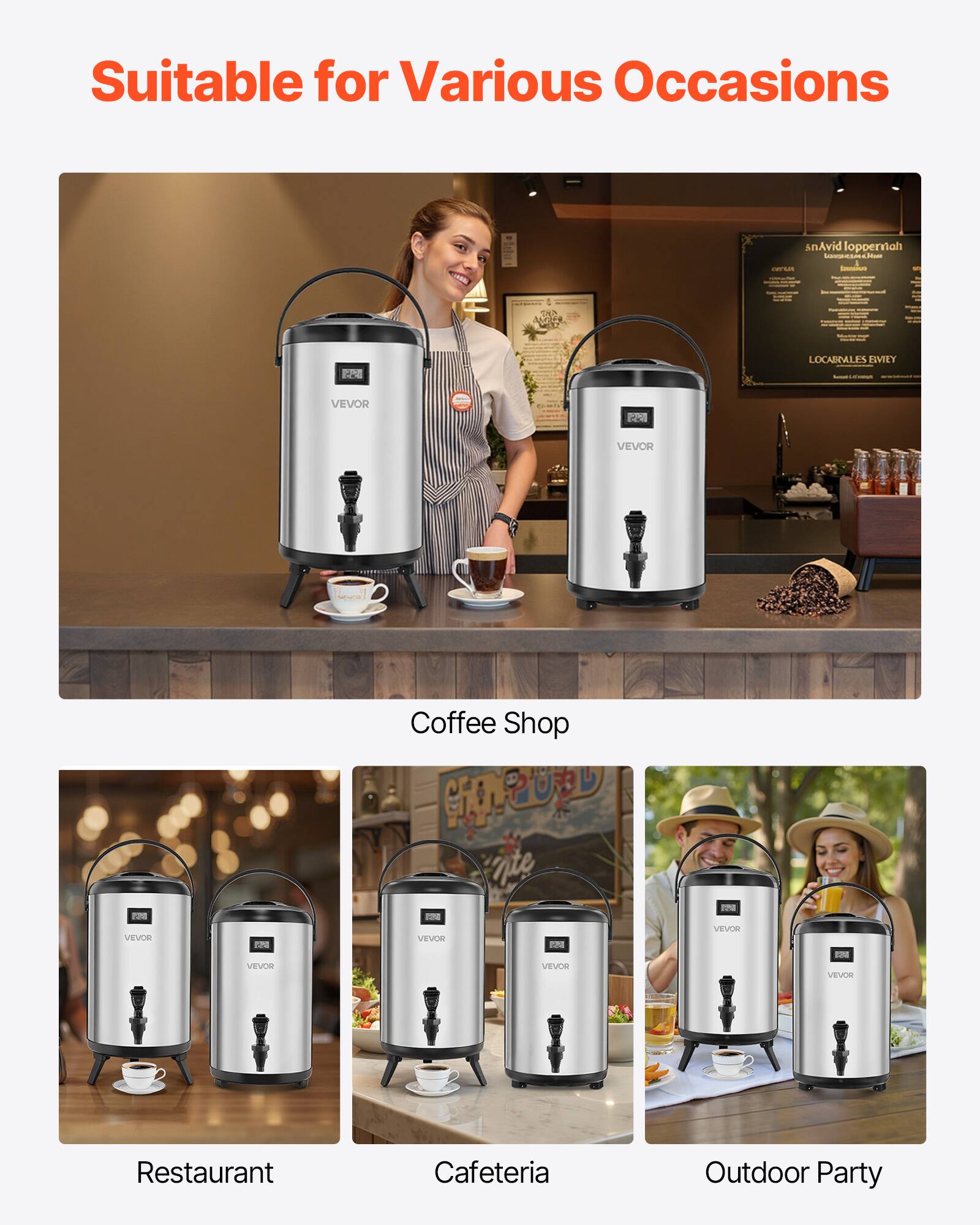 Suitable for Various Occasions

Coffee Shop

Restaurant

Cafeteria

Outdoor Party