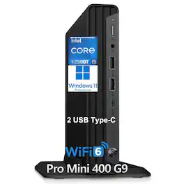 HP - Pro Mini 400 G9 Desktop, Intel i5-12500T, 16GB RAM, 256GB SSD, WiFi 6, BT, HDMI, 2 DP, Win 11 Pro, Keyboard & Mouse - Black