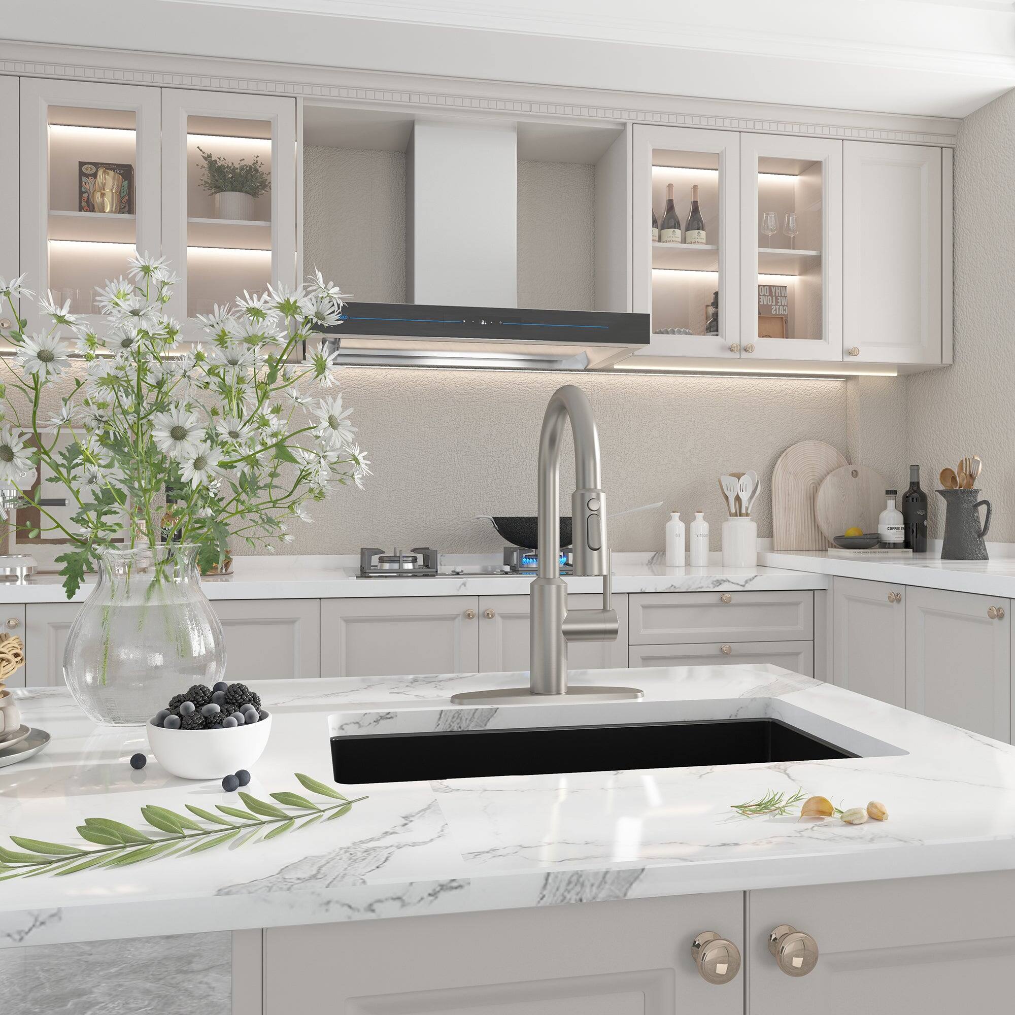 Alt View 3. Boyel Living - 3-Spray Patterns Single Handle Pull Down Sprayer Kitchen Faucet with Detachable Brush and Deckplate in Brushed Nickel - Brushed Nickel.