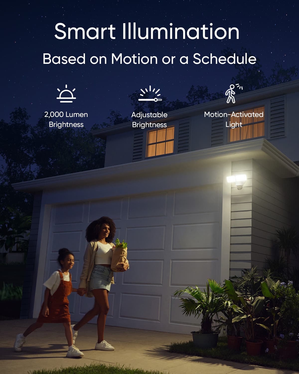 Smart Illumination: Based on Motion or a Schedule
2,000 Lumen Brightness
Adjustable Brightness
Motion-Activated Light