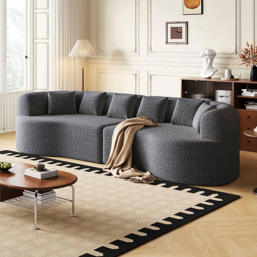 Angle. Kadyn - 106.3" Curved Sectional Sofa, Boneless Cloud Design with 6 Pillows and Memory Foam Seating, Grey - Gray.