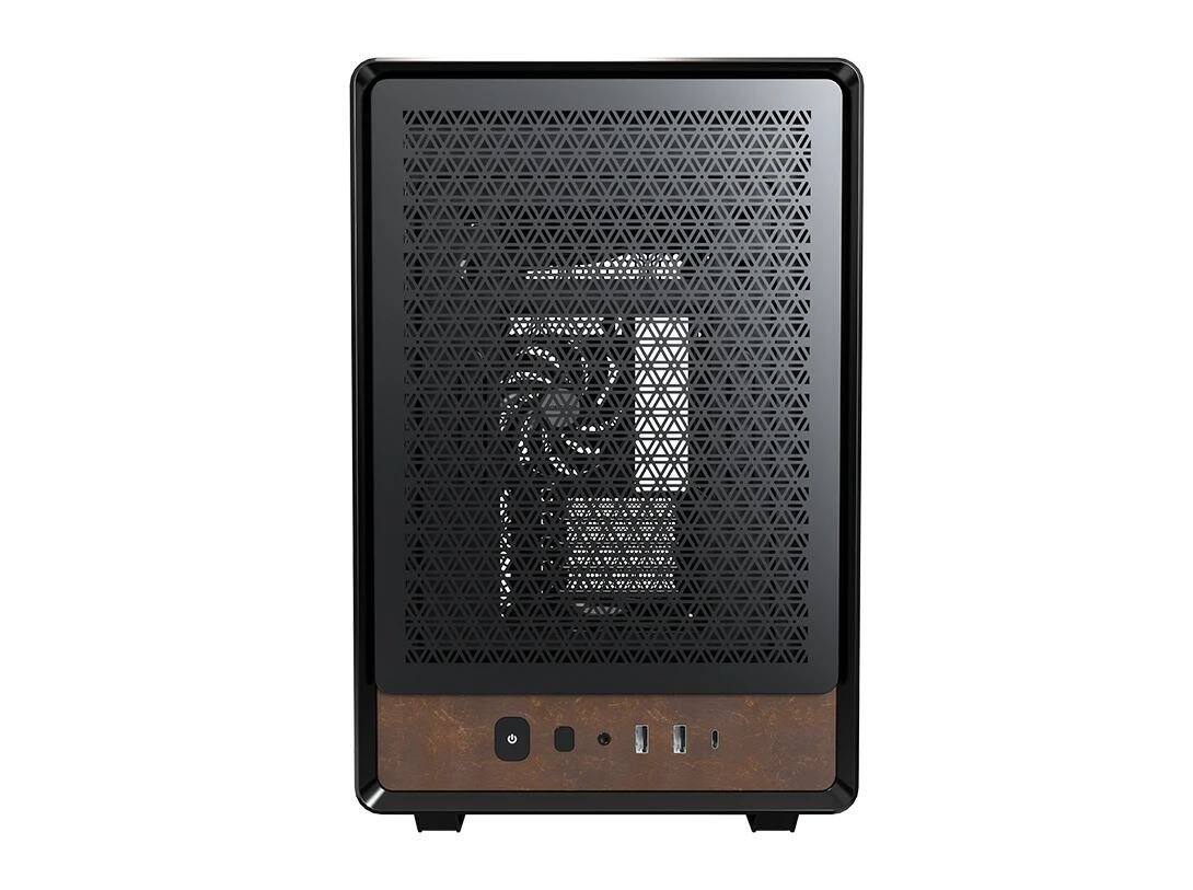 Left. Montech - Heritage Pro Black Tempered Glass/Leather Micro ATX Case - Black.