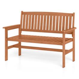 Gymax - 2-Person Patio Loveseat Garden Bench w/Slatted Backrest & Comfortable Armrests - Natural