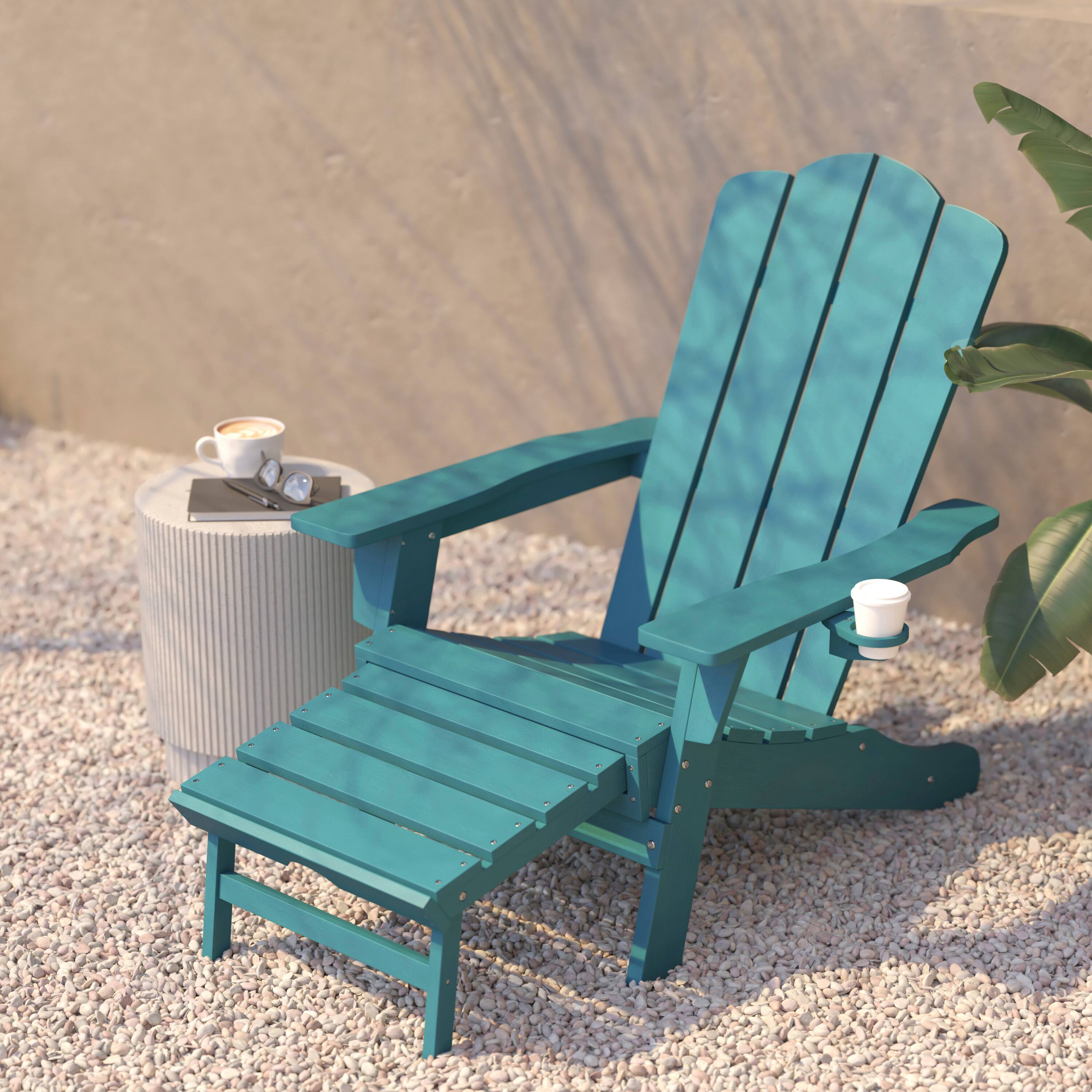 Alt View 3. Flash Furniture - Newport HDPE Adirondack Chair with Cup Holder and Pull Out Ottoman, All-Weather HDPE Indoor/Outdoor Lounge Chair in Blue - Blue.