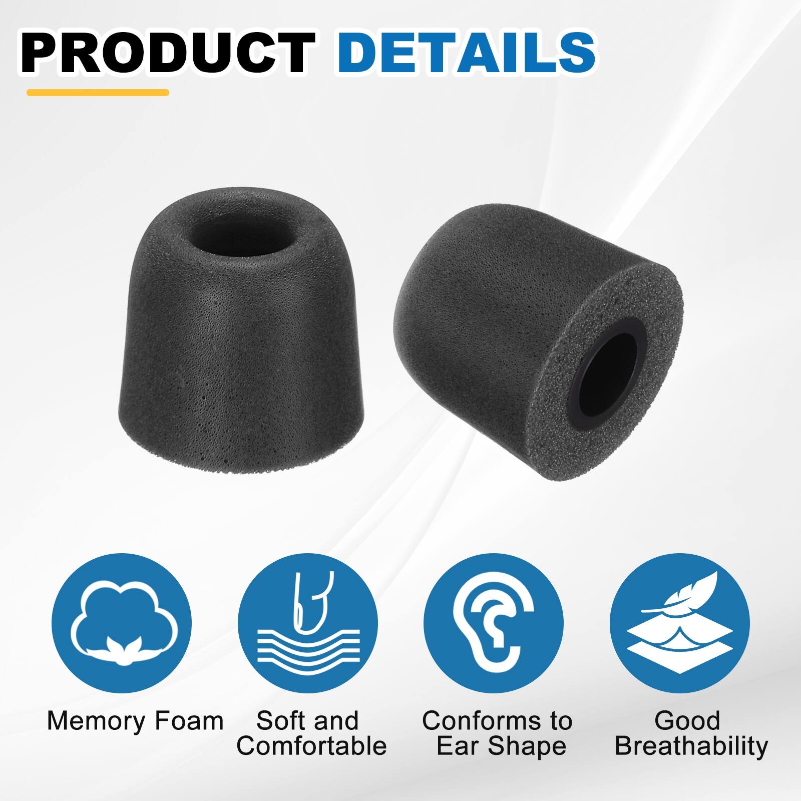 PRODUCT DETAILS

- Memory Foam
- Soft and Comfortable
- Conforms to Ear Shape
- Good Breathability