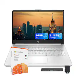 HP - Stream 14" HD Laptop,Intel N150 CPU,16GB RAM,128GB UFS+1TB Dock Set,Intel Graphics,1 Year Office 365,Win 11s - Silver