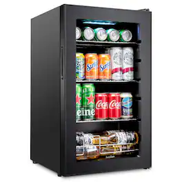 Ivation - 101 Can Beverage Refrigerator, Freestanding Mini Fridge with Glass Door - Black