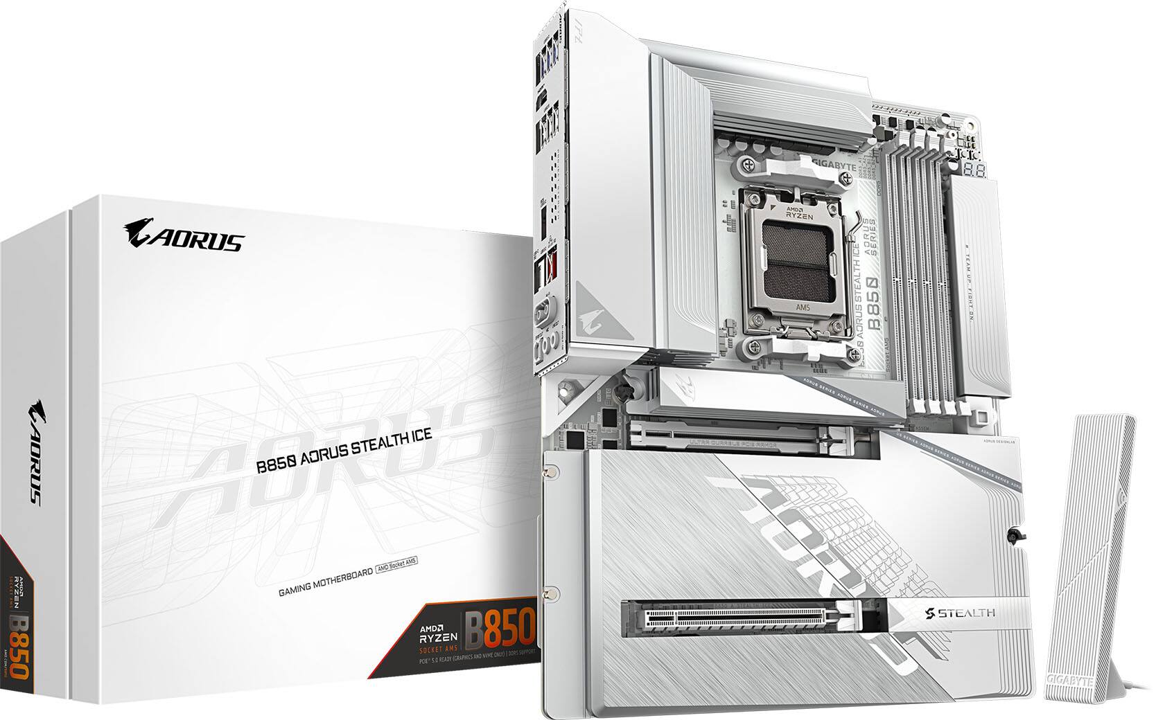 Aorus Stealth Gaming Motherboard, AMD 8850 Socket, Ryzen 8850, B850, 14K AORUS STEALTH ICE, AORUS STEALTH CURCUIT, B850, GIGABYTE