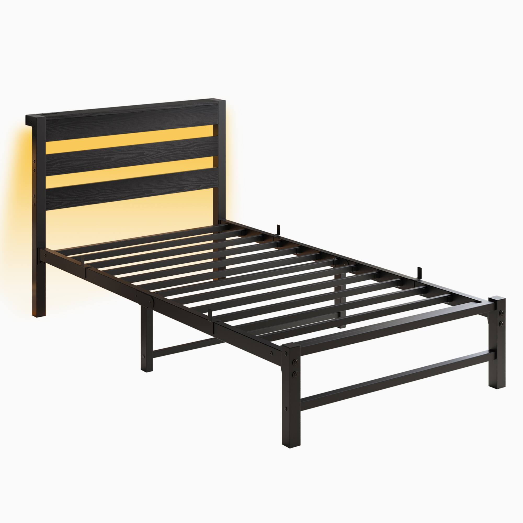 Alt View 7. GOODSILO - Heavy Duty Twin Size Platform Bed Frame with USB Charging, LED Lighting, and Under-Bed Storage - Black.