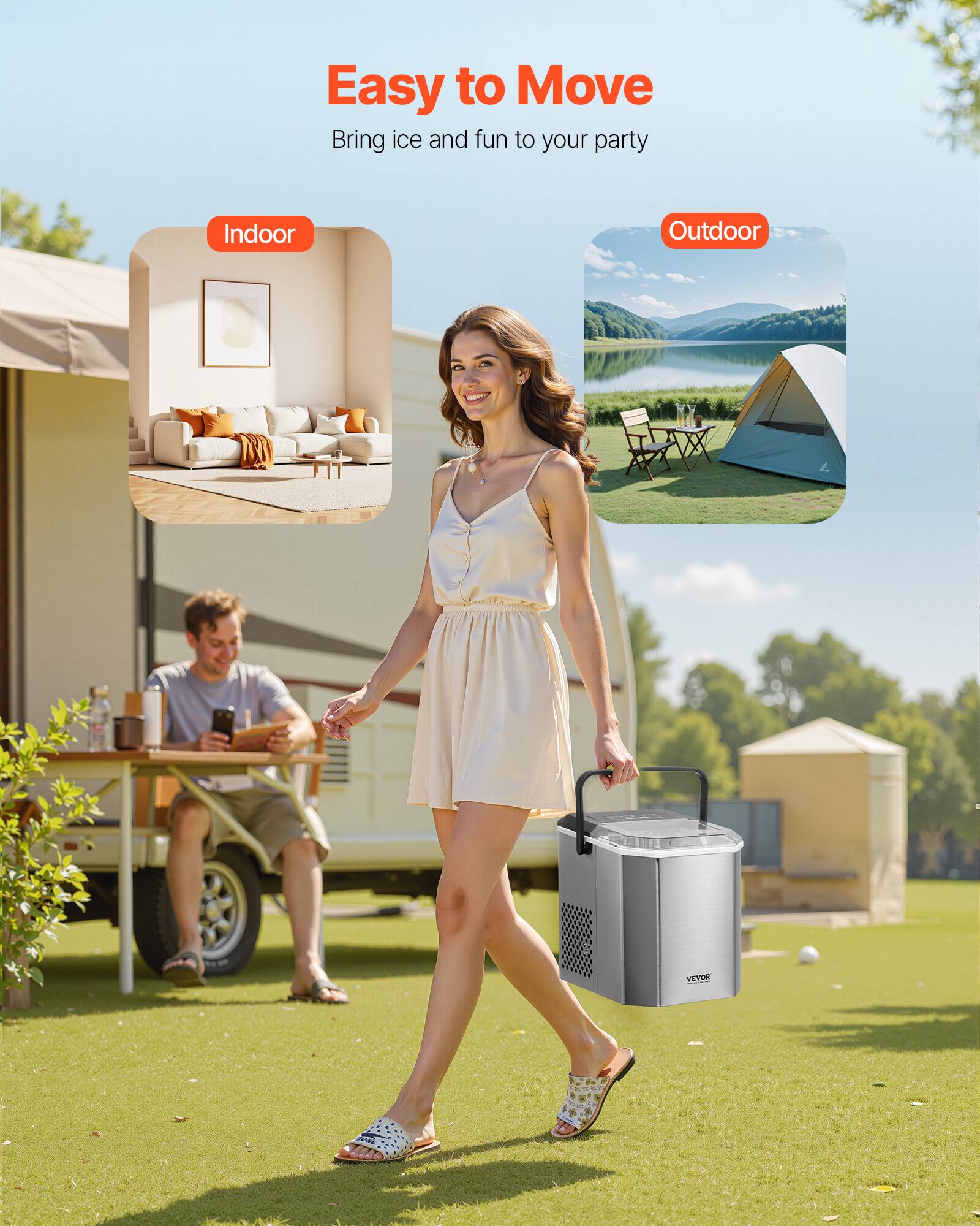 Easy to Move  
Bring ice and fun to your party  

Indoor  
Outdoor  

VEVOR