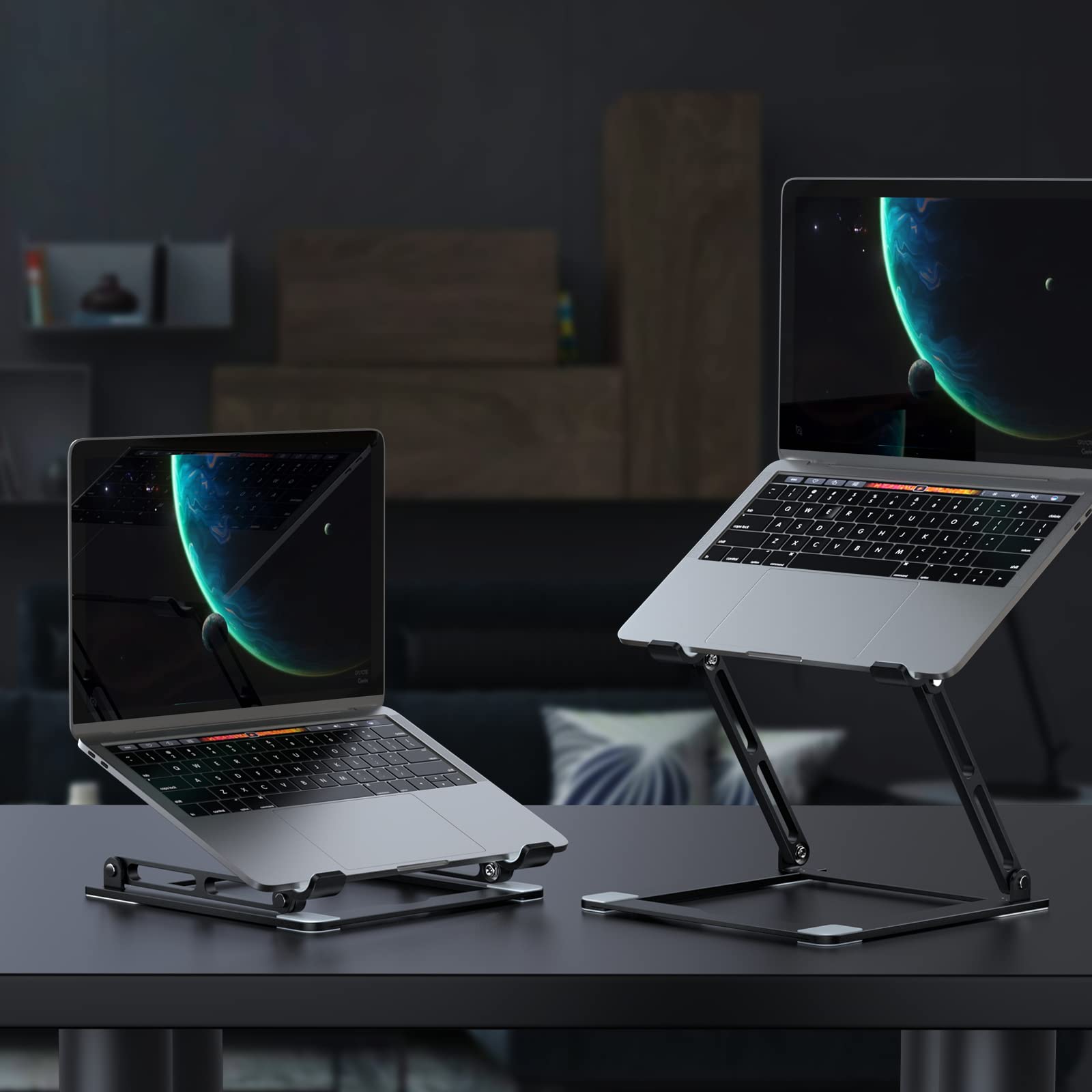 Left. HongFei - Adjustable Laptop Stand for Desk, Portable Multi-Angle Laptop Holder for 10-17.3" Notebooks, Black - B-Black.