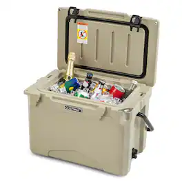 Costway - 25 QT Portable Cooler Rotomolded Ice Chest Insulated Ice Box for 5-7 Days - Tan
