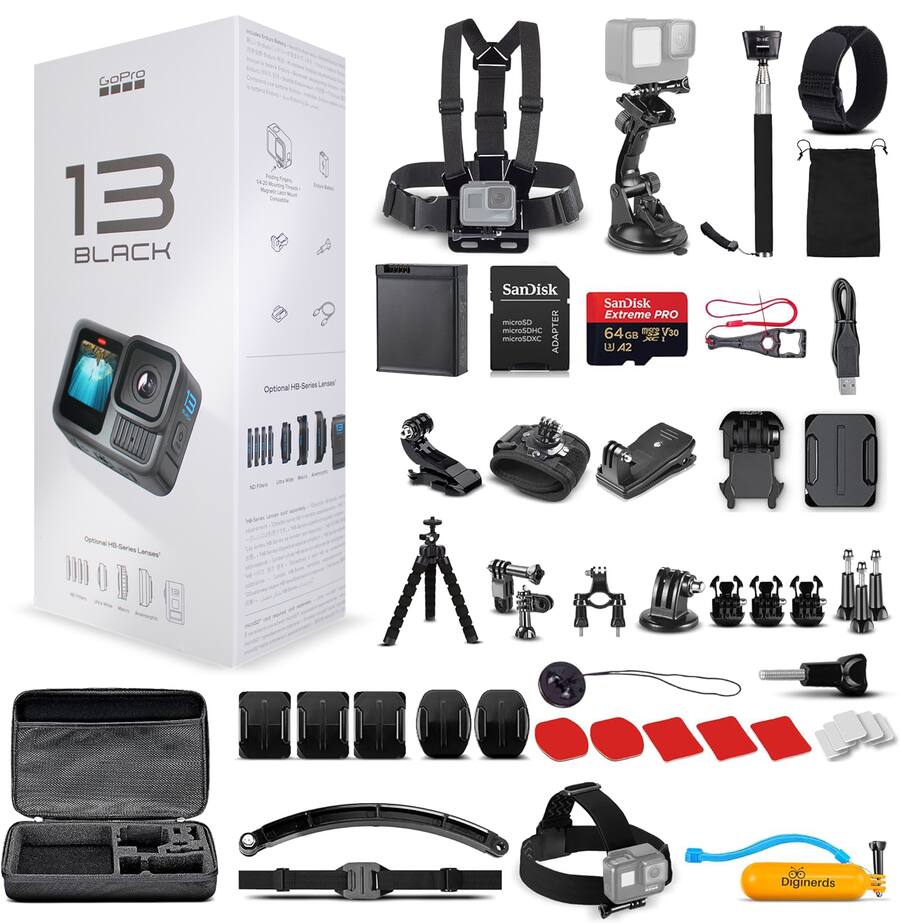 GoPro HERO13 Waterproof Action Camera + 64GB Card and 50 Piece GoPro HERO13 Waterproof Action Camera + 64GB Card and 50 Piece