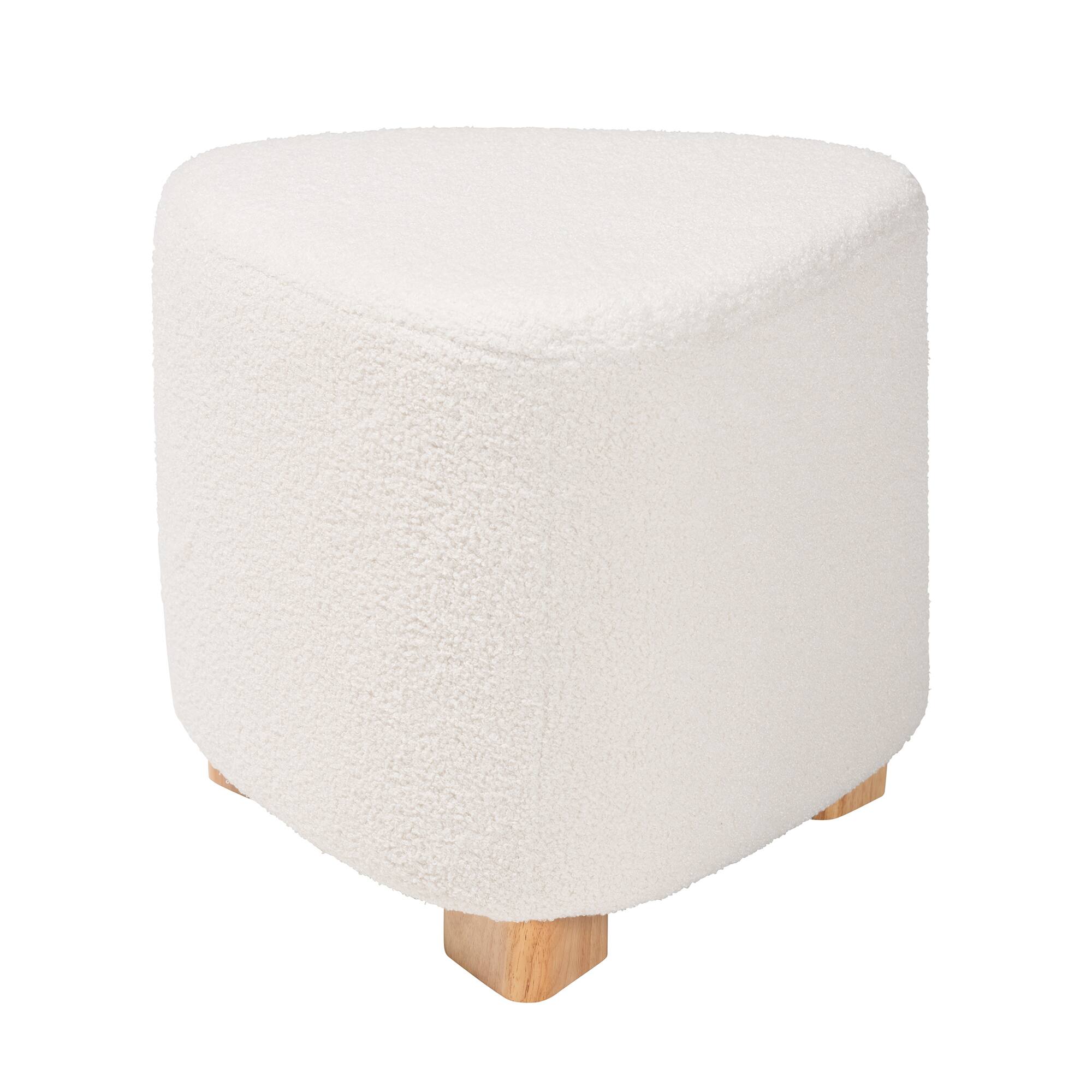 Angle. Baxton Studio - Brielle Modern and Contemporary Boucle Upholstered and Natural Brown Finished Wood Ottoman - Ivory.
