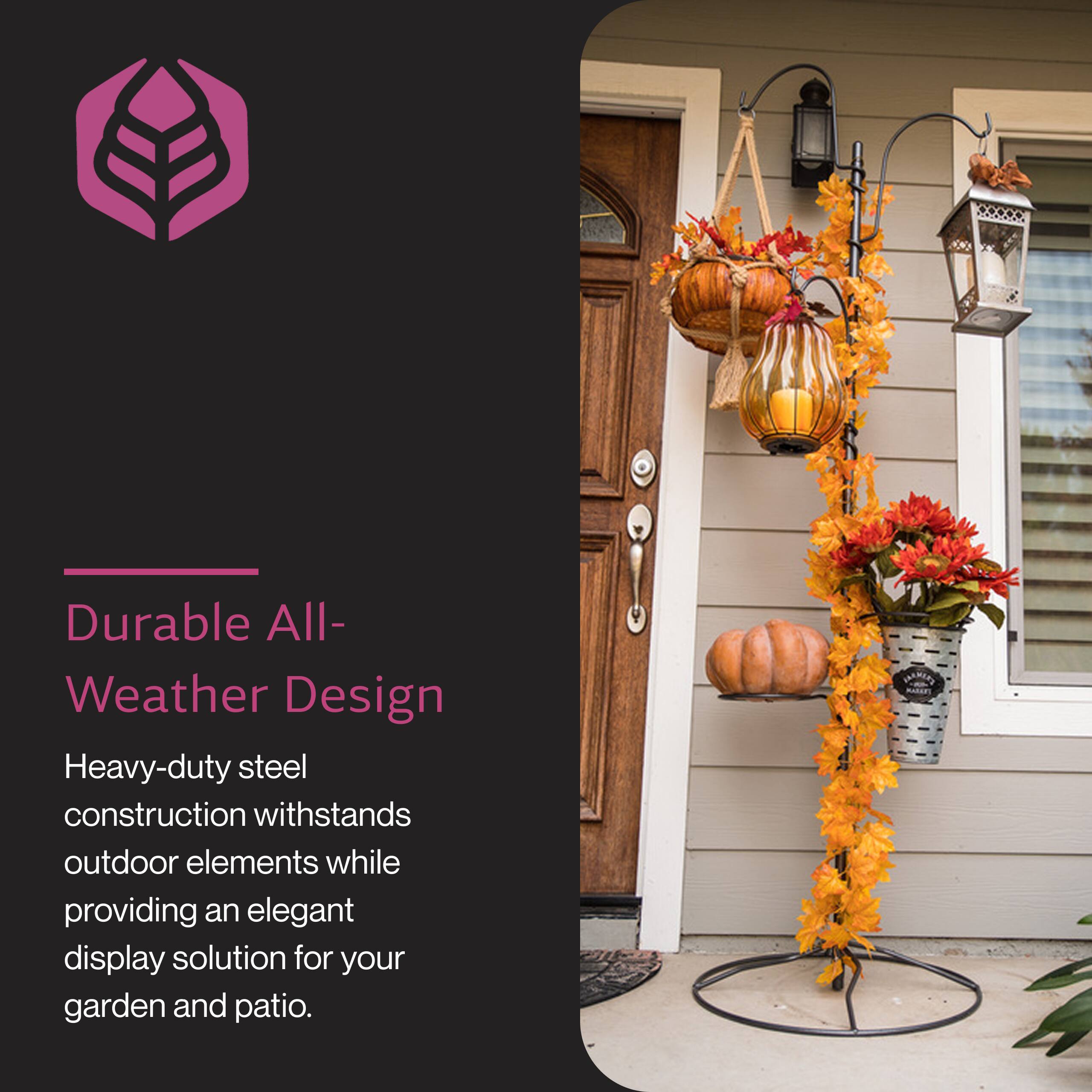 Durable All-Weather Design  
Heavy-duty steel construction withstands outdoor elements while providing an elegant display solution for your garden and patio.