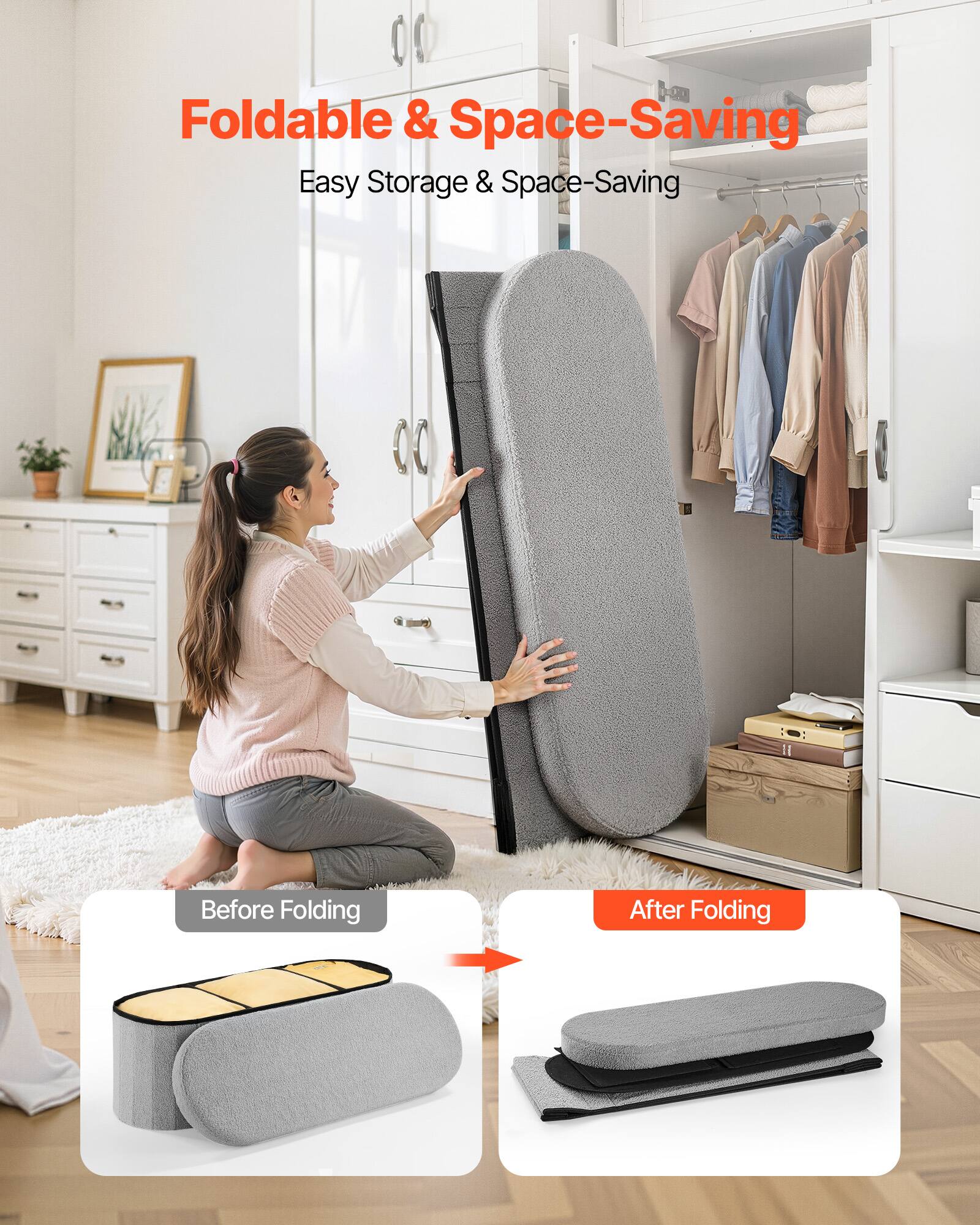 Foldable & Space-Saving  
Easy Storage & Space-Saving  

Before Folding  
After Folding