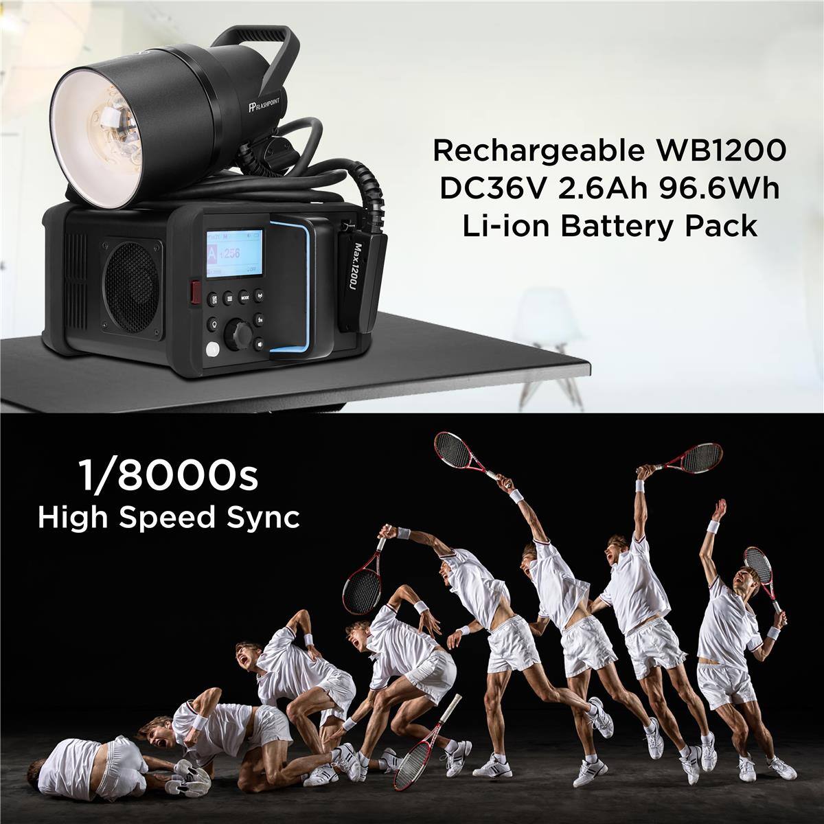 Rechargeable WB1200 DC36V 2.6Ah 96.6Wh Li-ion Battery Pack  
1/8000s High Speed Sync