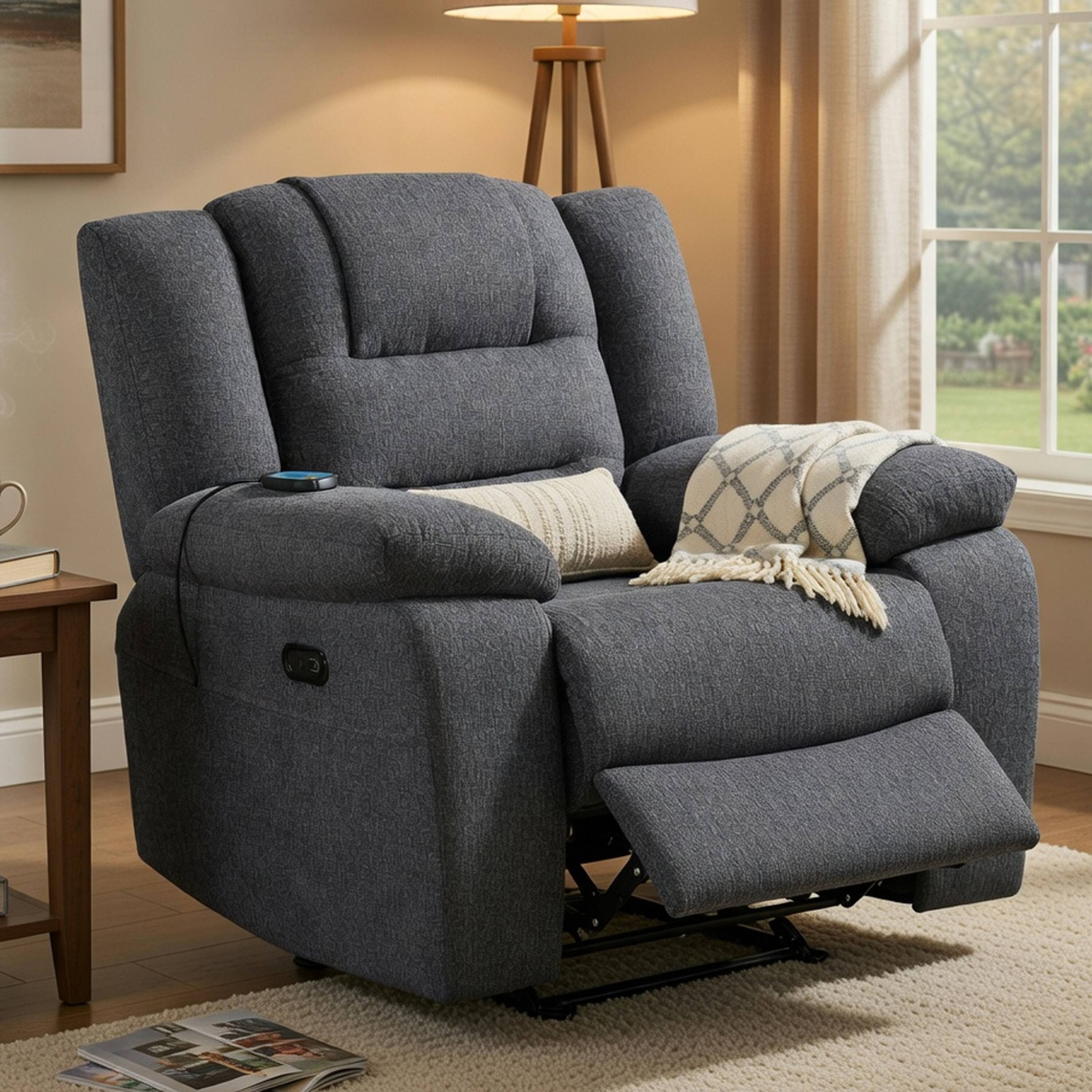 Alt View 5. Manhattan Lane - Reno Power Glider Recliner Chair with Heat and Massage,  Polyester - Dark Gray.