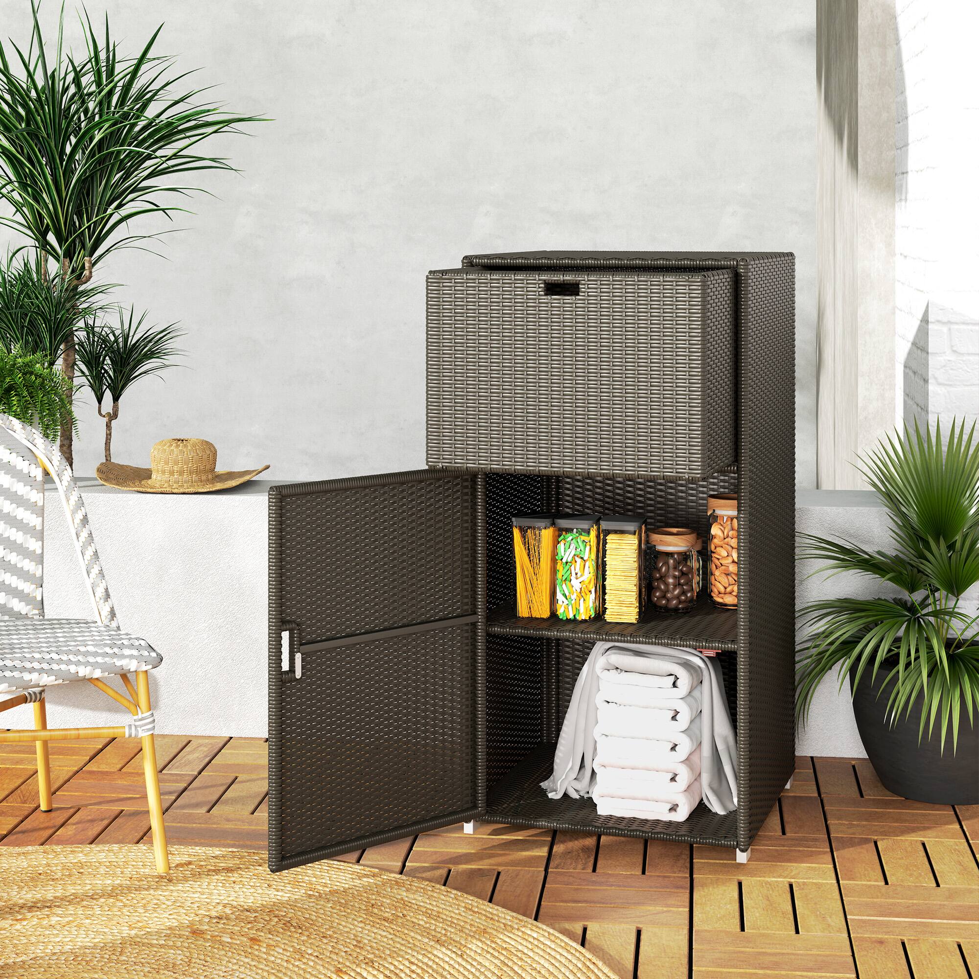 Alt View 8. Outsunny - Outdoor Towel Rack & Pool Storage Cabinet/Hot Tub Accessory Storage, 24"x24"x47" - Brown.