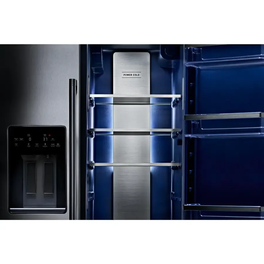 The text on the image reads "POWER COLD 0 31 1". This suggests that the refrigerator has a power cooling feature, which can cool the refrigerator to a temperature of 31 degrees Celsius (88 degrees Fahrenheit) in case of a power outage.