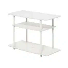 FurniFact - 3-Tier TV Stand with Rubberwood & Walnut Veneers for Modern Living - White