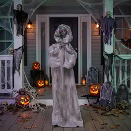 Costway - 5.6 ft Halloween Weeping Woman Animatronic with Light-Up Eyes, Moving Body - Gray