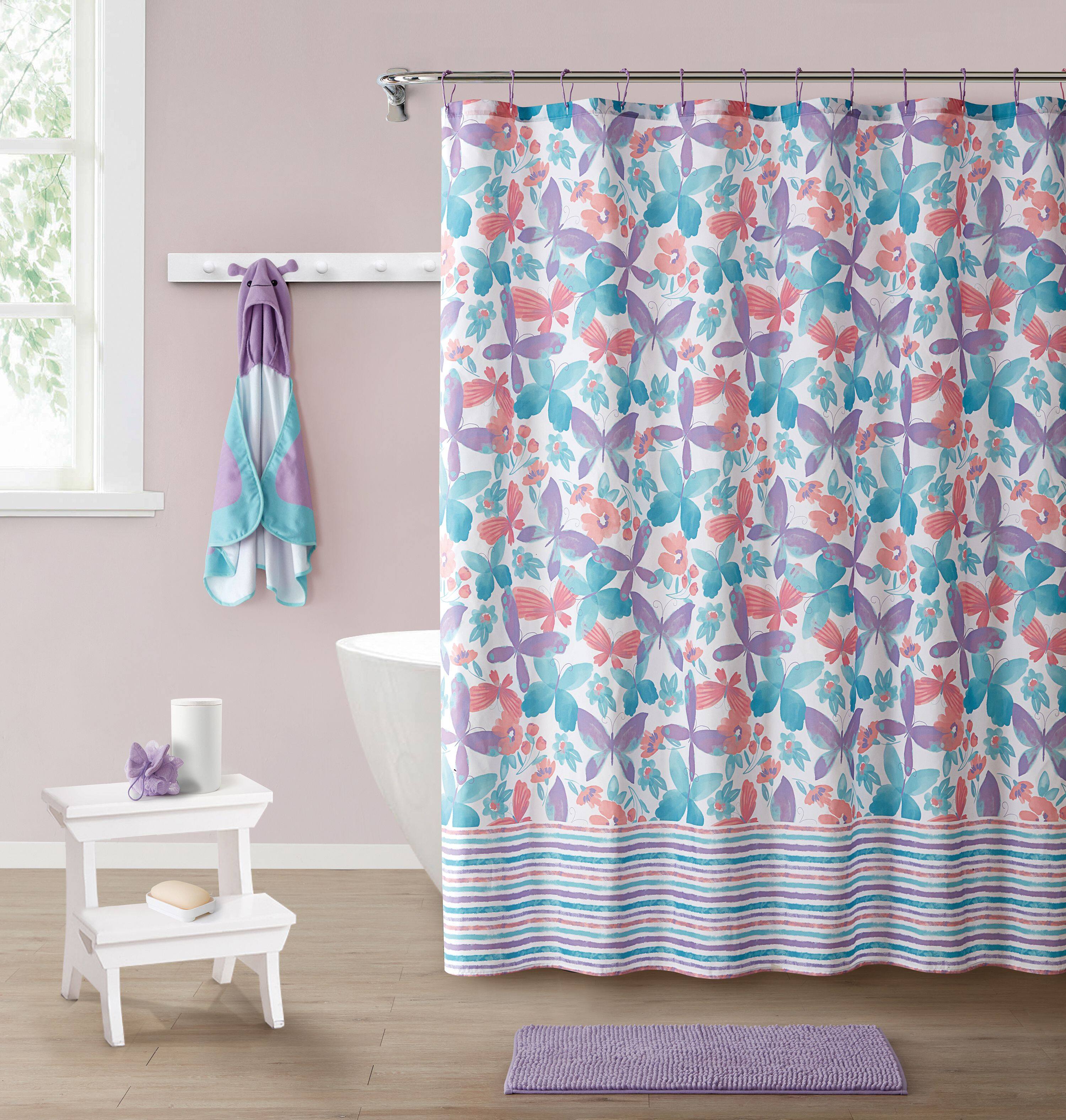 Front. Kate Aurora - Kate Aurora Montauk Accents Complete 5 Piece Juvi Butterfly Themed Fabric Shower Curtain Bathroom Set - Purple.