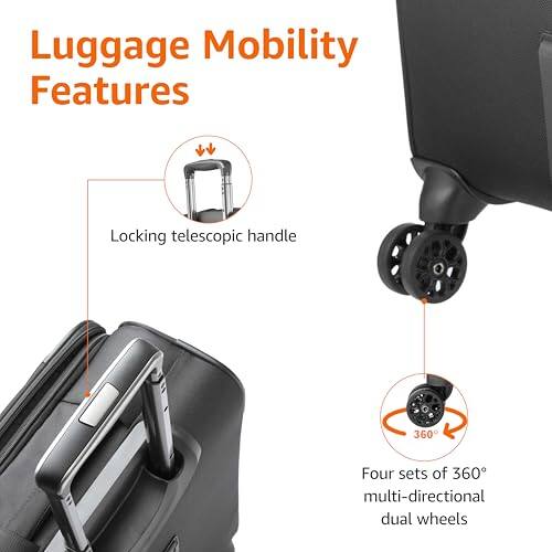 Luggage Mobility Features

- Locking telescopic handle
- Four sets of 360° multi-directional dual wheels