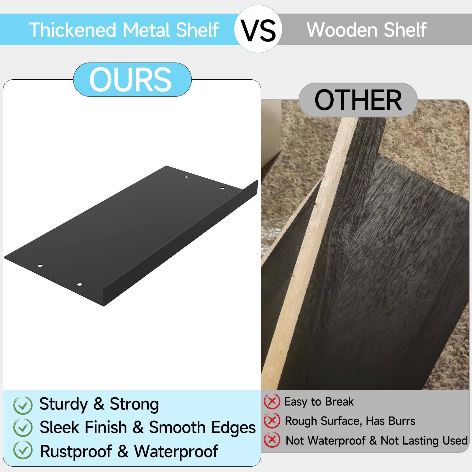 Thickened Metal Shelf VS Wooden Shelf

**OURS**

- Sturdy & Strong
- Sleek Finish & Smooth Edges
- Rustproof & Waterproof

**OTHER**

- Easy to Break
- Rough Surface, Has Burrs
- Not Waterproof & Not Lasting Used
