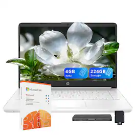 HP - Stream 14" HD Business Laptop,Intel Celeron N4120,4GB RAM,64GB eMMC+160GB Dock Set,1 Year Office 365,Win 11 - White