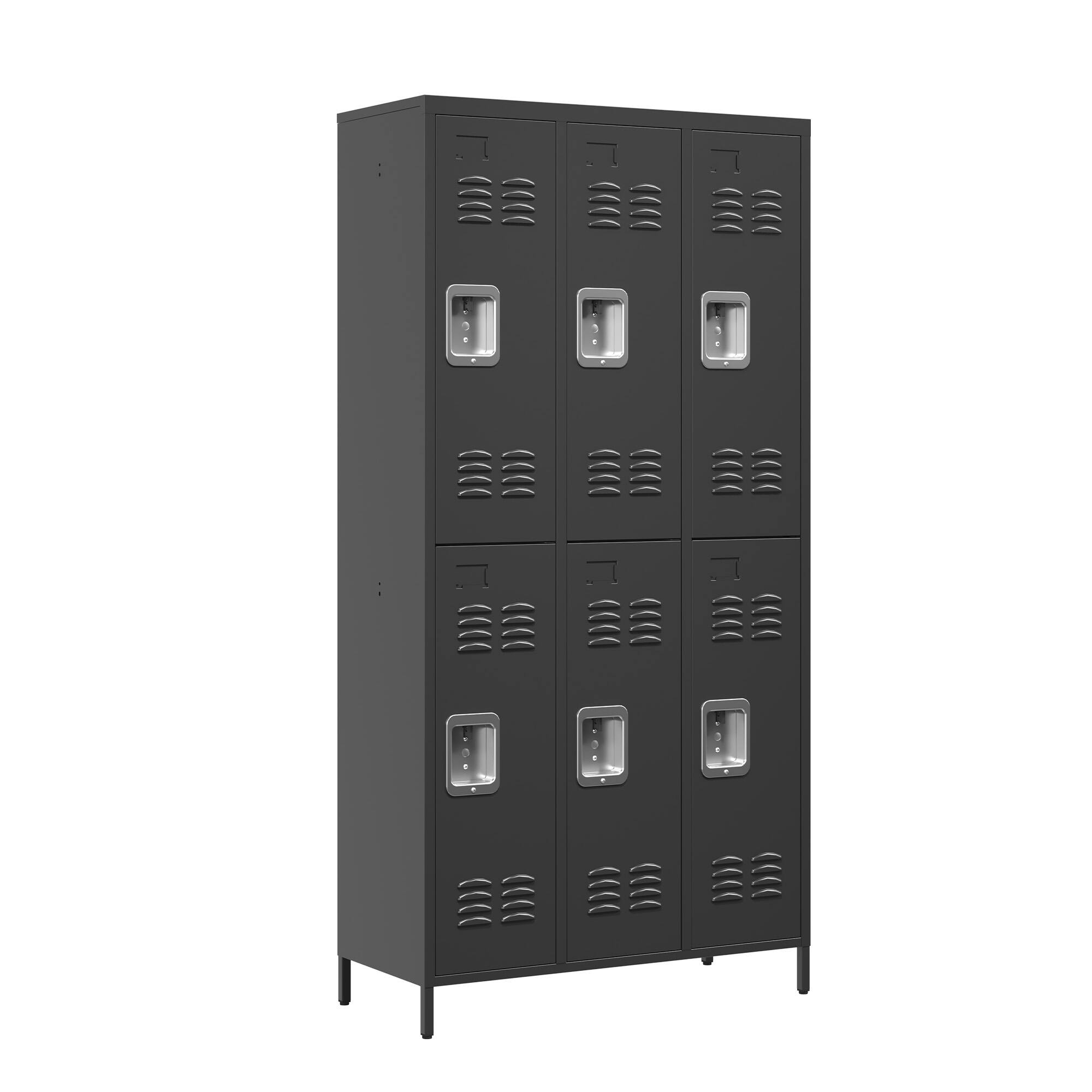Front. APRILSOUL - 6 Door 72 inch H Metal Lockers With Lock for EmployeesStorage Locker Cabinet for Home Gym Office School GarageBLACK - Black.