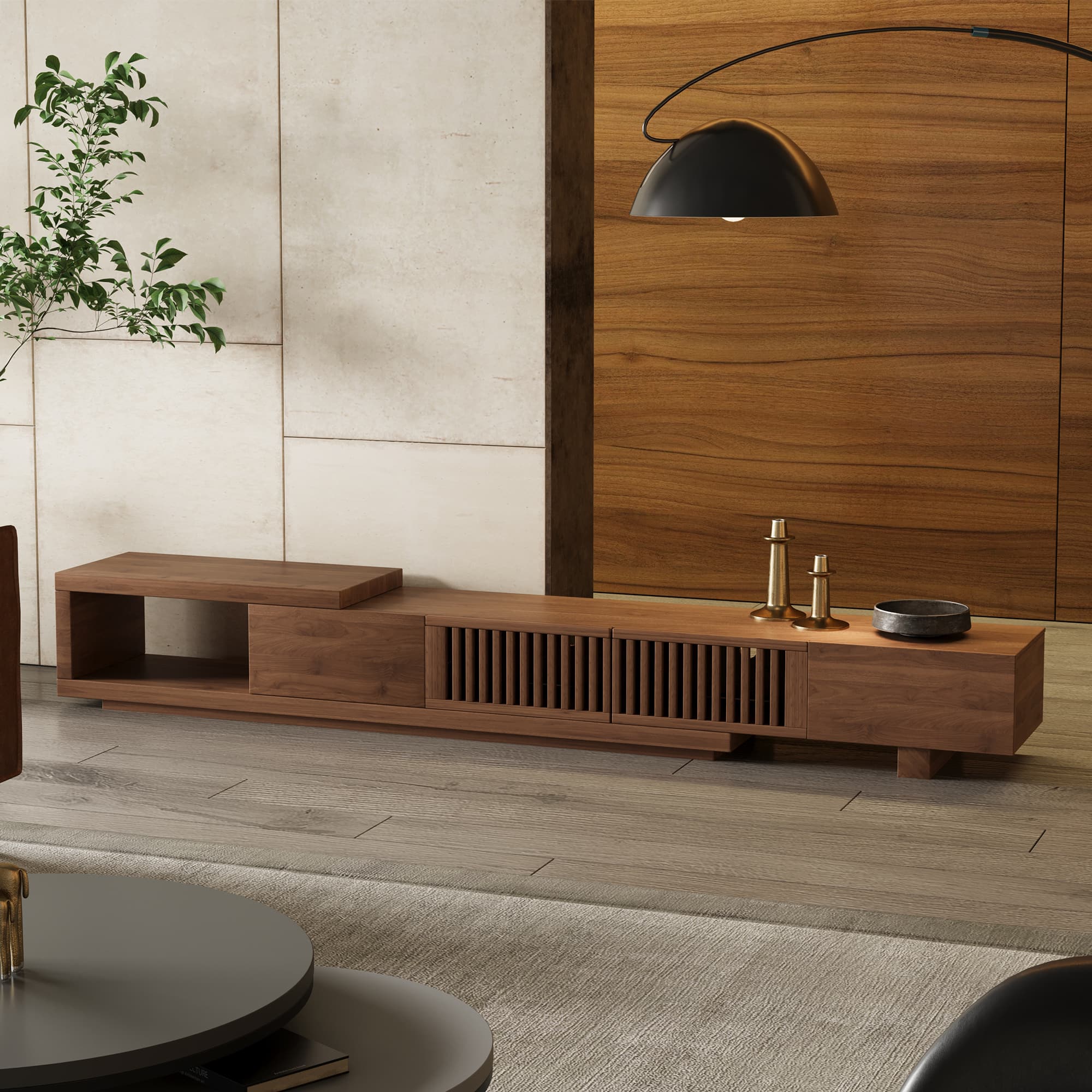 luck idea - 78.54" Extendable TV stand, and Media Console & Entertainment Centers with Large Storage Space - Walnut color