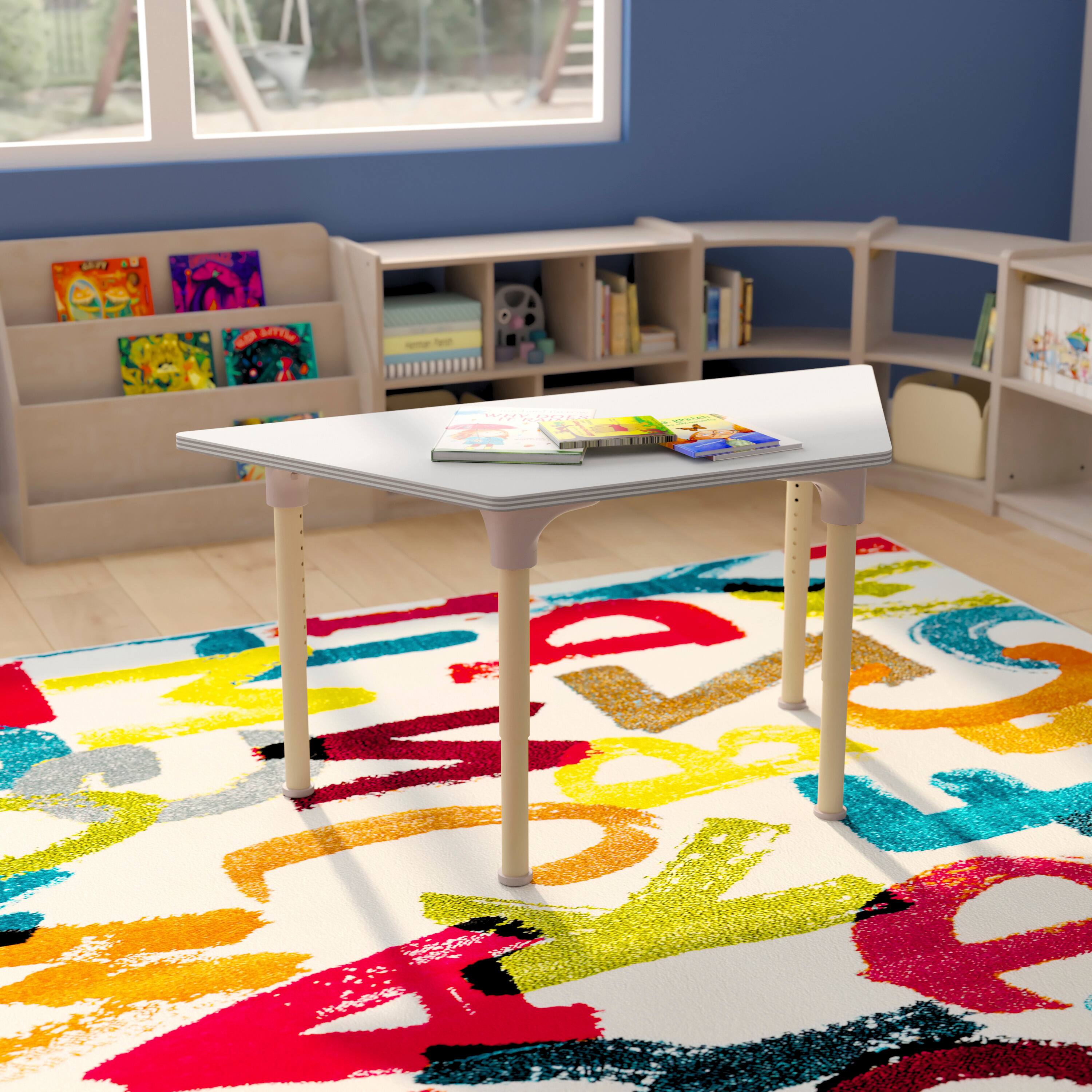 Alt View 1. Flash Furniture - Bright Beginnings 47" Commercial Grade Wooden Trapezoid Adjustable Height Classroom Activity Table - Metal Legs Adjust F - White.