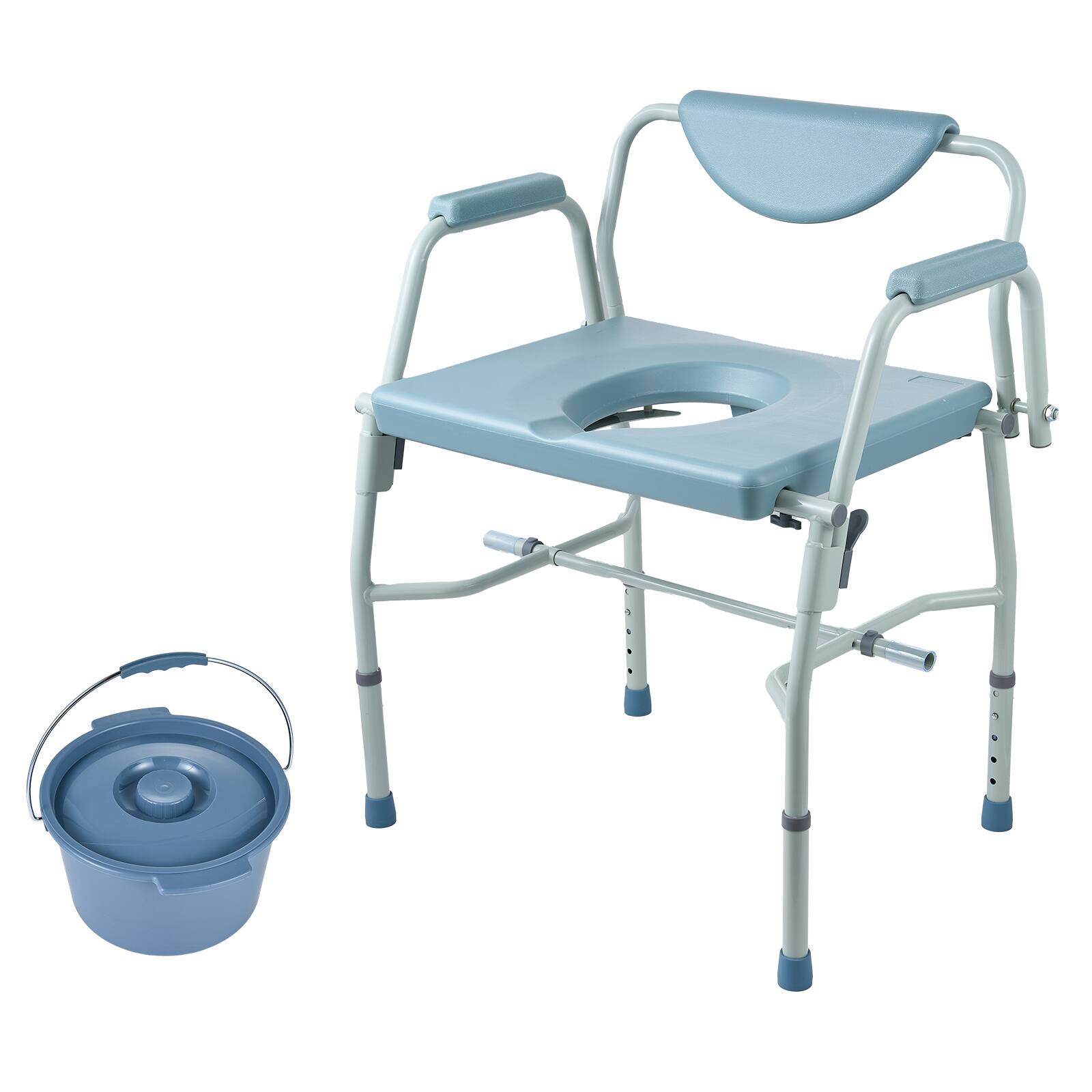 Alt View 5. VEVOR - Commode Chair, Bedside Commode with Drop-Down Arms and Detachable Backrest, 5-Level Adjustable Height - Gray.