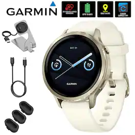 Garmin - Venu 4, 41mm Health & Fitness GPS Smartwatch, Lunar Gold + Accessories Bundle - Lunar Gold|Bone - (2025)